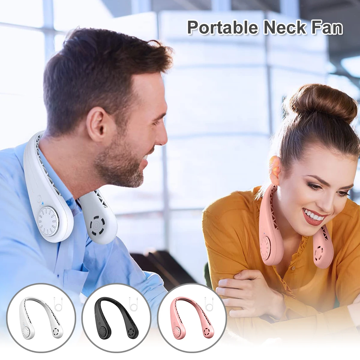 

Portable Mini Neck Fan 1800mAh USB Rechargeable Wearable Neckband Fans with 3 Speed Hands Free Bladeless Neck Fan 360 Rotation