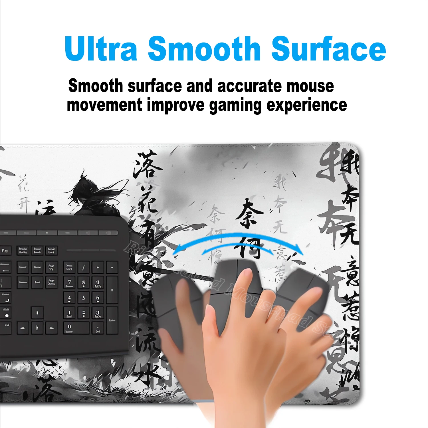 Japanisches Sakura Samurai Schwarzes Mauspad Computer Gamer Tischmatte Schreibtisch PC Mousepad 900x400 Gaming Computer Matte Laptop Zubehör