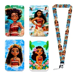 Disney Movie Moana Princess Card Holders and Lanyard Women ID Badge Holder Neck Strap Keychain for Girls Anime Phone Rope