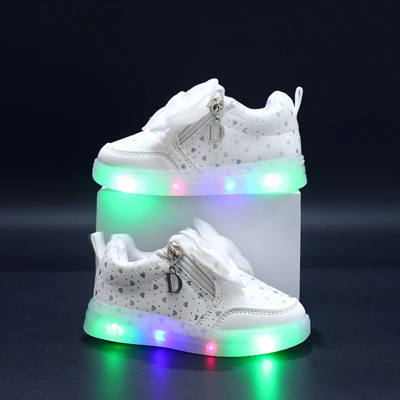 Mgo Kidss New Spring Bow-Knot Pink Princess Shoes, Casual Sports Comfortable Korean-Style Kidsren's Shoes for Kidsren Aged 1-6 Years Old with Light-Up Lights for Girls, Sports Girls' Kidsren's Shoes