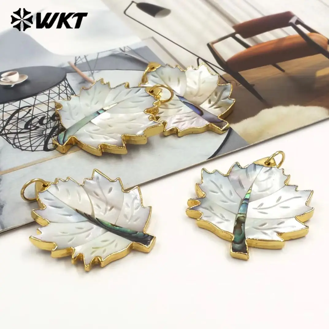 WT-JP450 Special Autumn Vibe Maple Leaft Texture And Bright Surface White Shell Pendant For Earrings Or Necklace Findings
