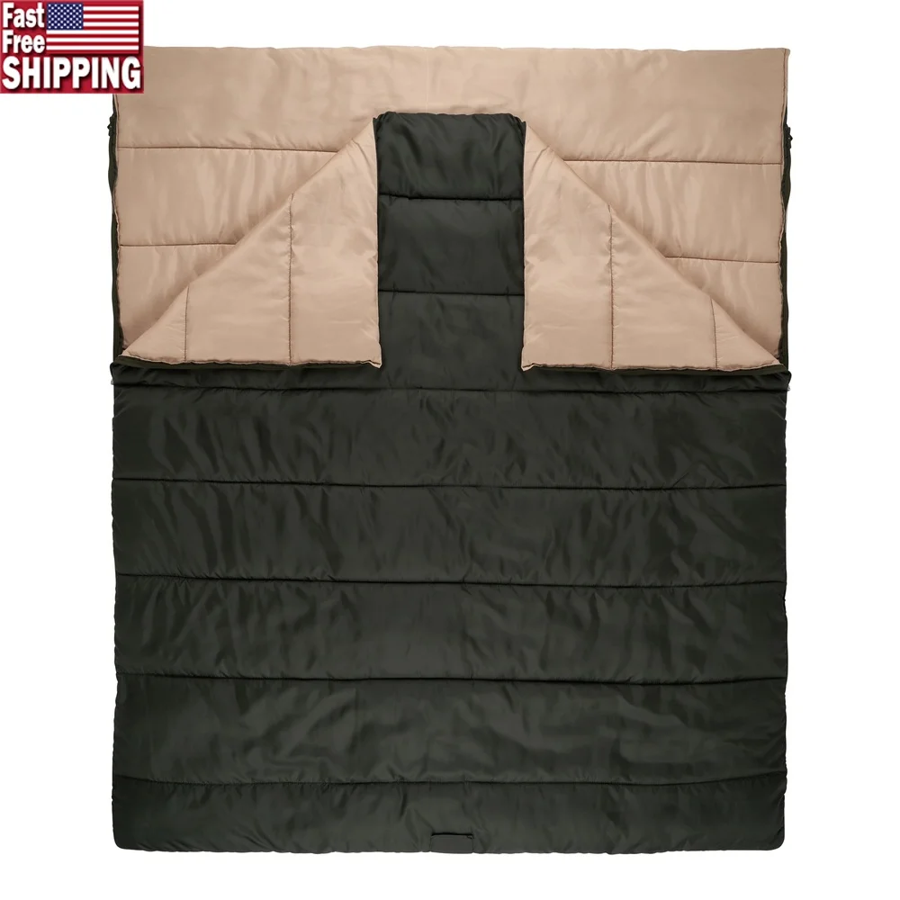 

Doublewide Sleeping Bag 35F Cool Weather Extra Roomy Couples Camping Outdoor Soft Liner Dual-sided Zippers Easy Venting Includes