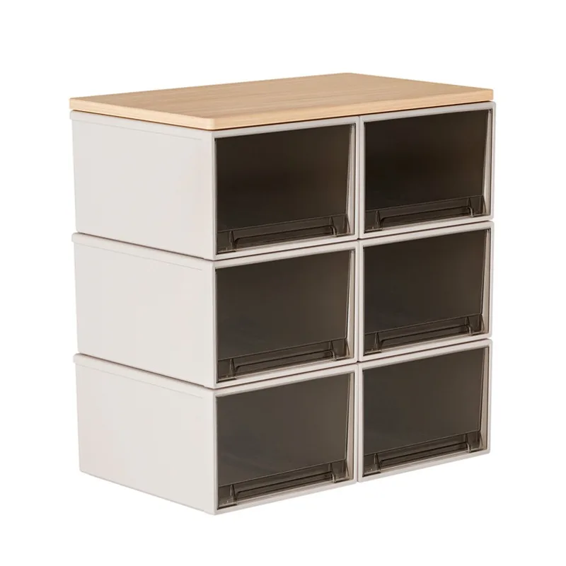 Drawer storage cabinet Solid wood roof bedside table Household thickened transparent storage cabinet Multi-layer storage box