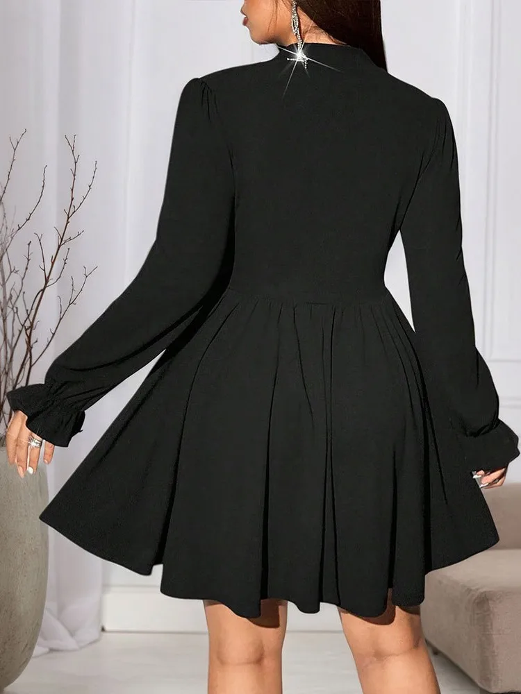 Robe de soirée rétro noire pour femmes, Mini robe Sexy avec nœud, décontractée, manches longues, style Boho, bureau, ligne a, mode printemps automne 2026
