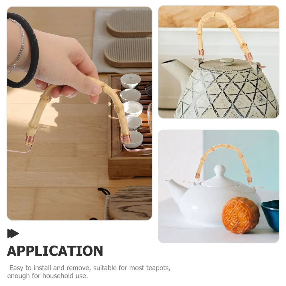 

2Pcs Teapot Handle Accessories Sturdy Material Heat Resistance Bamboo Grip Household Use Easy Install Remove Travel Kettle