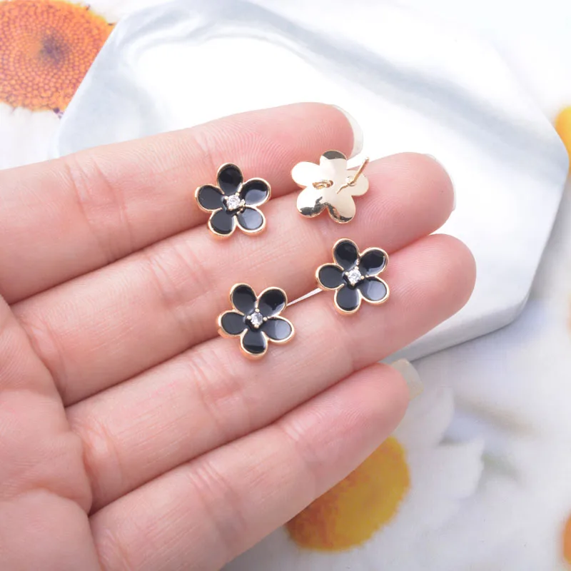 6 Stück Kupfer 18k vergoldete Emaille-Blumen-Ohrringnadel-Verbinder Ohrstecker-Set für die Schmuckherstellung DIY – Detail 7