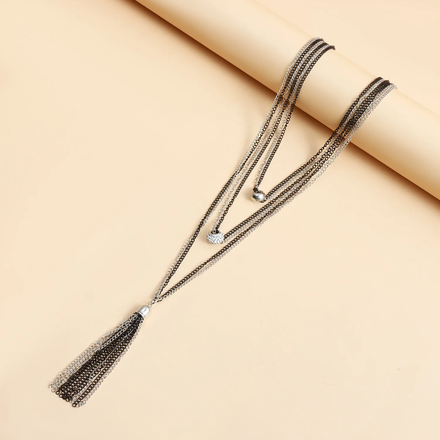 Minimalist Vintage Long Tassel Layered Necklace with Rhinestone Crystal Collarbone Choker Lightweight Premium Standard Length