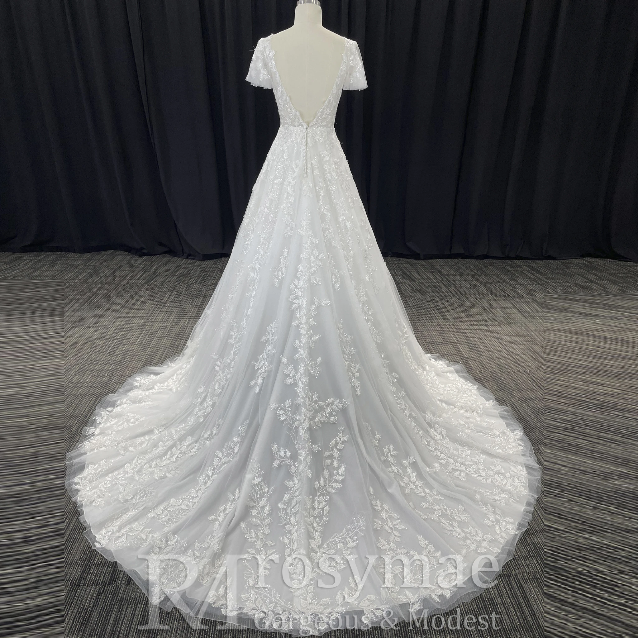 Rosymae A-lijn Bruidsjurk Kant Korte Mouw Diepe V-hals Trouwjurk Elegant Silhouet voor Bruiden robe de mariées