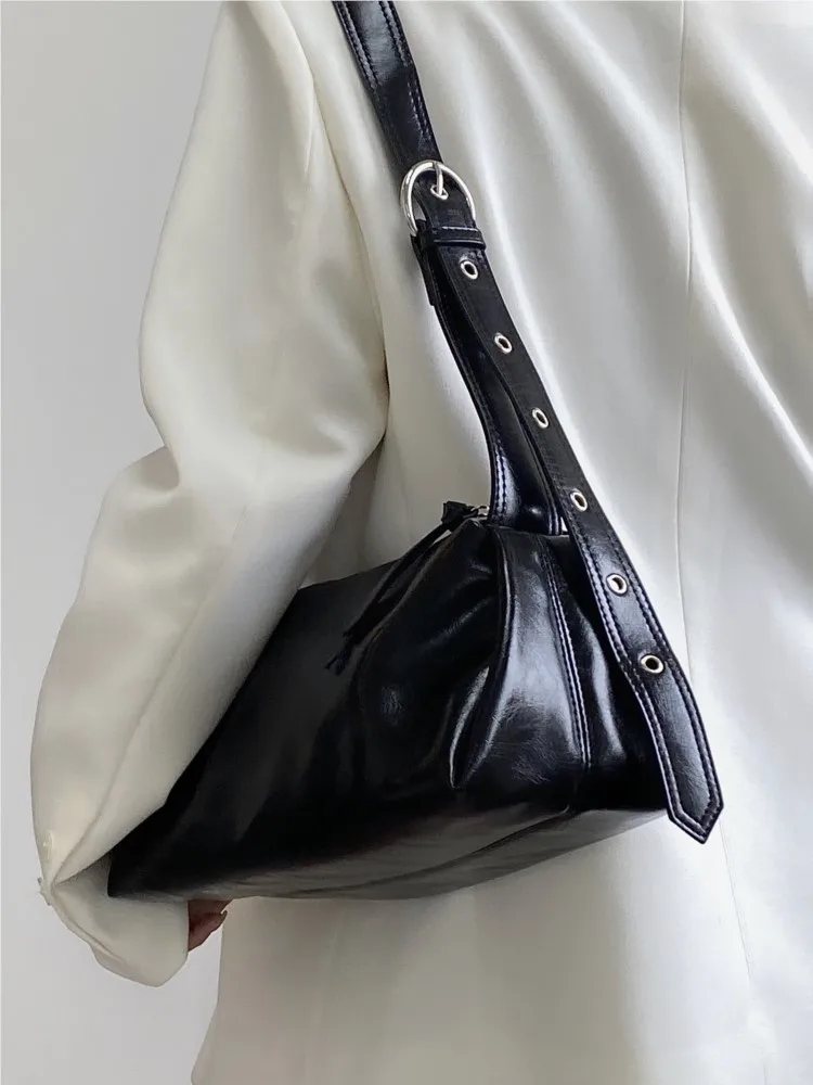 Fashion Cool Girls PU Leather Crossbody Bags Women Korean Fashion black Shoulder Bag 2024 New Simple Casual Tote Handbags Female