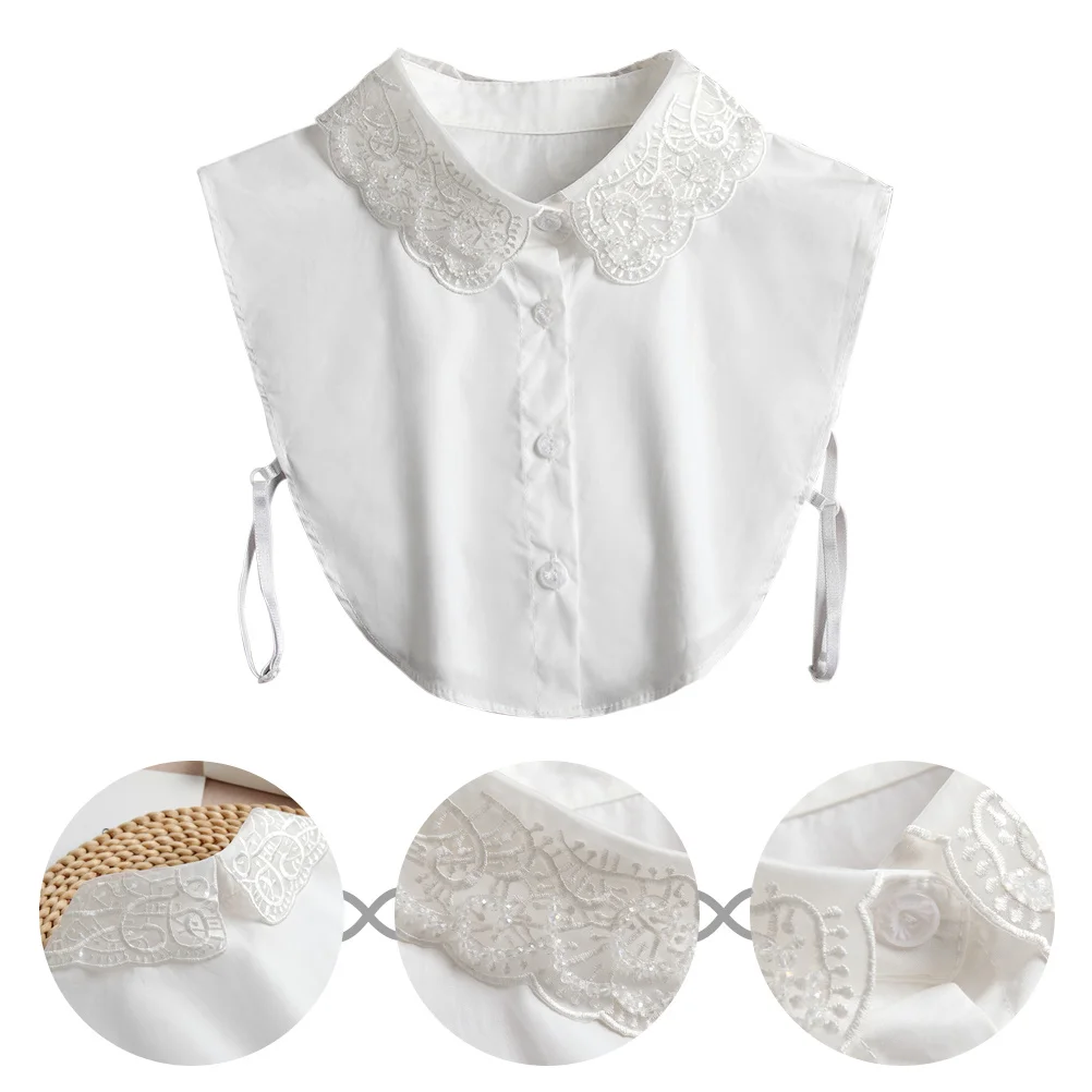 

Fake For Women Blouse Shirt Attachment Detachable Collar Lightweight Office Wear Embroidered Dickey Collar Accessory