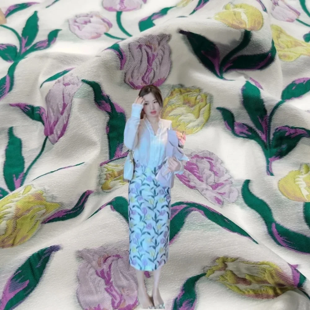

Tulip Jacquard Fabric Europe America Spring Summer Thin Breathable Fresh Dress Suit Trench Fashion Designer for Diy Sewing Cloth