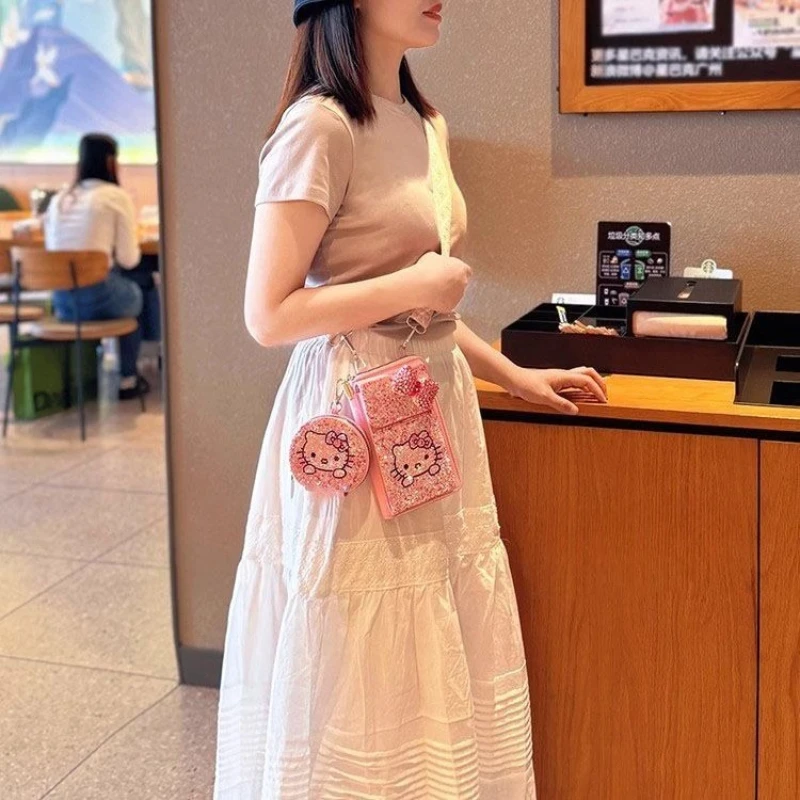 

Sanrio Fashion Water Diamond Light Роскошная блестящая сумка для телефона для женщин, универсальная креативная сумка через плечо с рисунком Hello Kitty