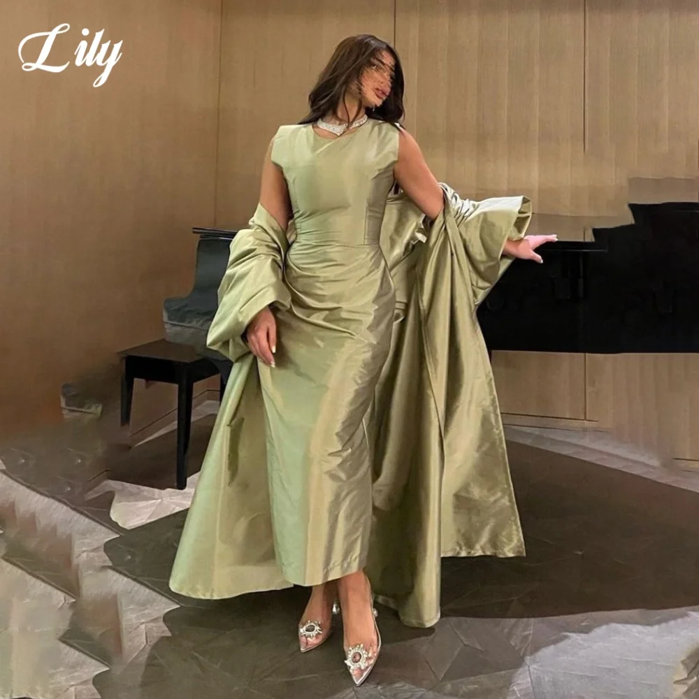

Lily Green Elegant Formal Gown O-Neck Shawl Half Sleeves Prom Dress Satin Pleating Mermaid Evening Dresses for Woman Customized