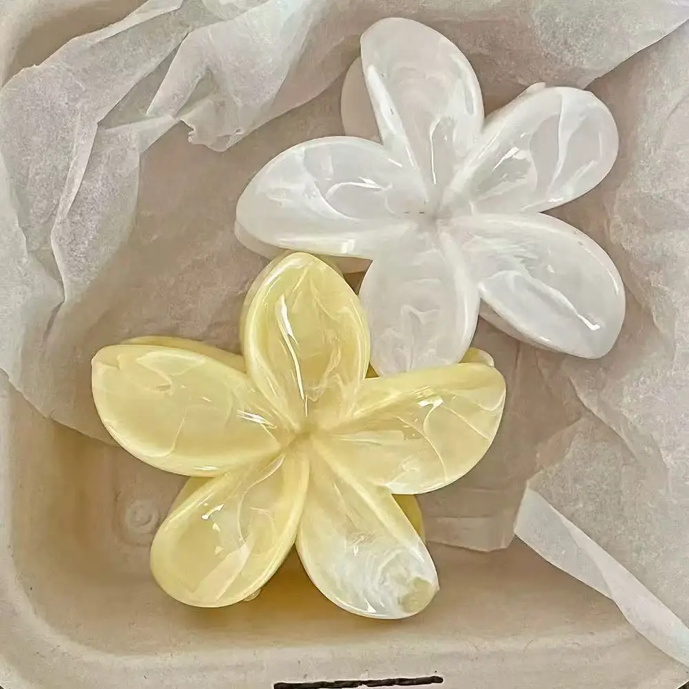 

2Pcs Sweet Summer Beach Vacation Large Hair Claw Clip Hairwear Bobo Color Flower Acrylic Horsetail Clip Hairpin Hair accessories