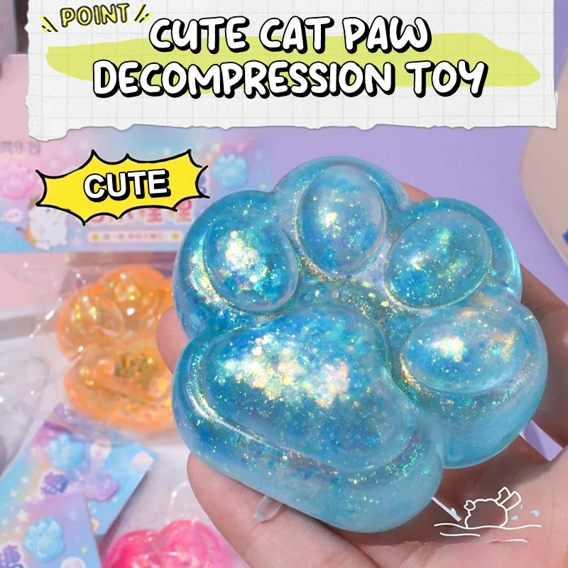 Mini PU Squeeze Toy Cat Foot Antistress Stress Relief Toy Decompression Mochi Fidget Therapy Beads Girl