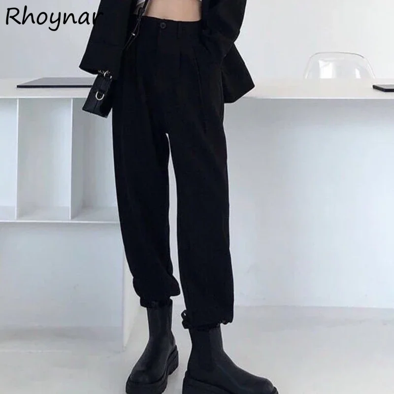 Harem-pants Women Spring Solid Cool Female Fashion Vintage Streetwear Teenagers All-match Simple High Waist Soft Fit New Ulzzang