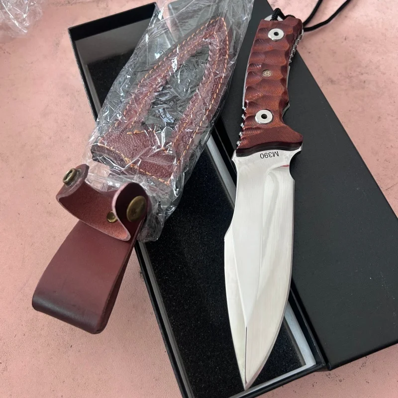 Mirror Surface M390 Blade Red Treasure Wood Handles Full tang Pocket Knife Outdoor Camping Survival Knife Portable EDC Tools