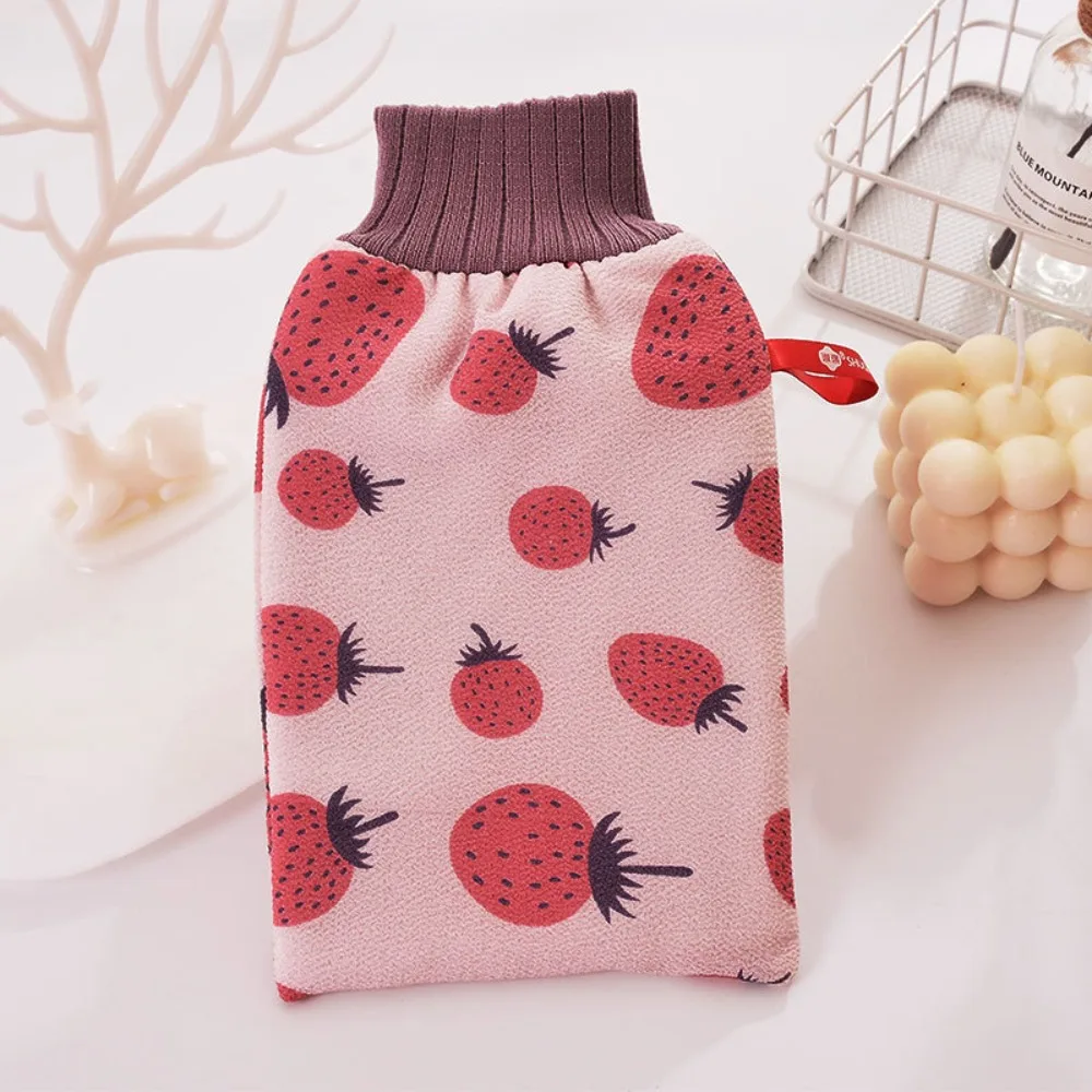 2PCS Cartoon Fruit Printed Double-sided Rubbing Back Gloves Thickened Cute Shower Brush Portable Delicate Shower Gloves Lady