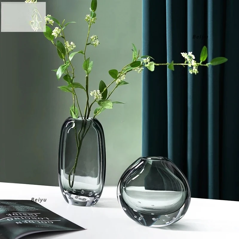 Light high-end glazed vase creative simple living room hydroponic rose model room soft decoration flower arrangement orna