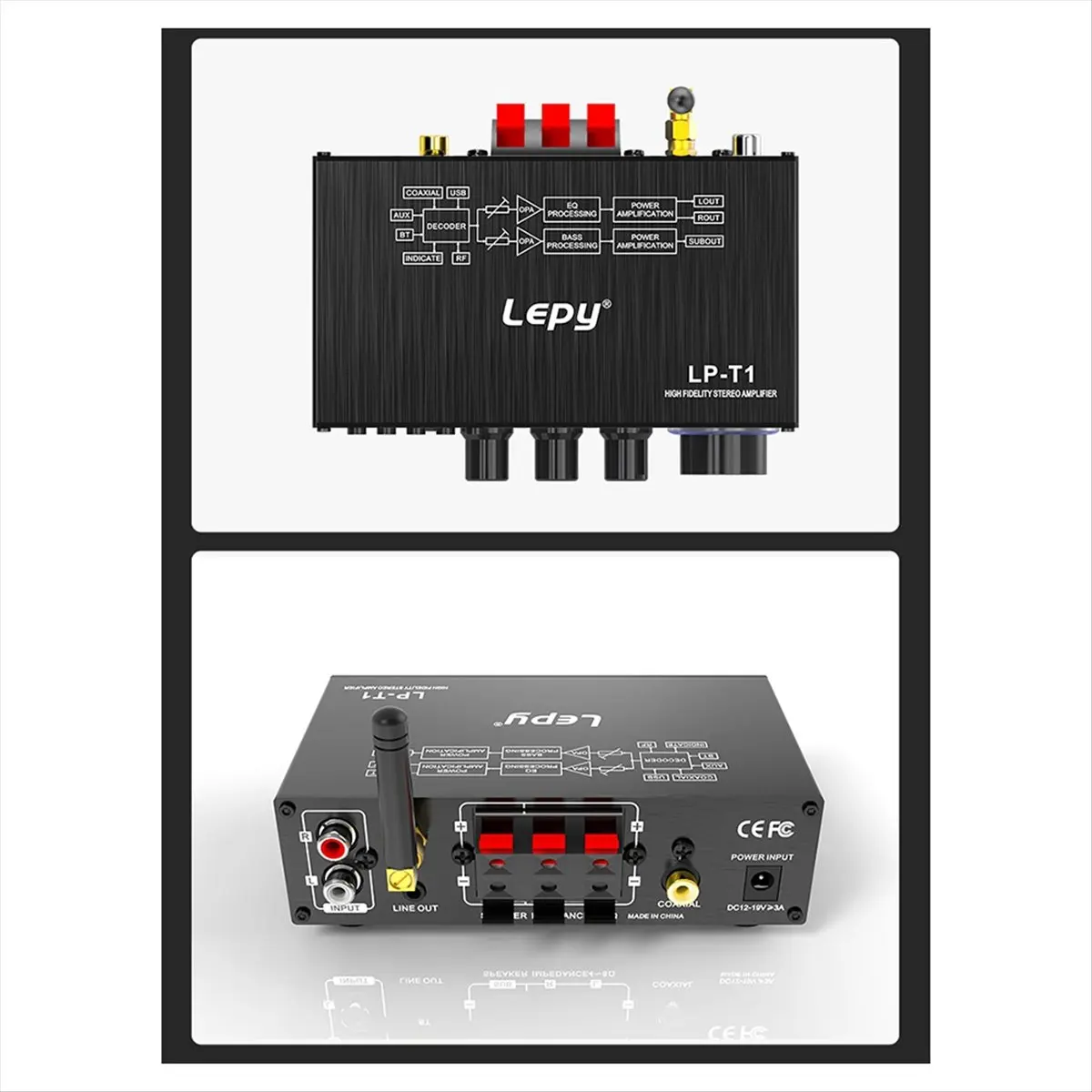 A88M LP-T1 Digital HiFi Bluetooth Amplifier Coaxial USB Disk Lossless Playback Mini Digital Amplifier 30Wx2+60W EU-PLUG