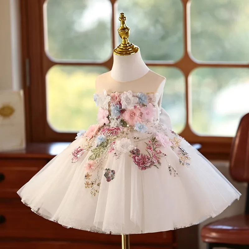 IYEAL Girls' High-End Dresses Small Hosts' Piano Performance Costumes Birthday Flower Girl Princess Dresses
