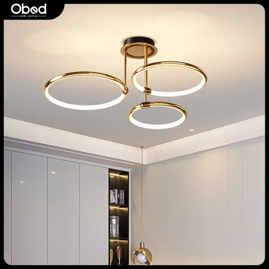 Modern LED Pendant Light Gold Circular Electroplating Dimmable Home Light Living Room Exhibition Hall Restaurant Hanging Lights