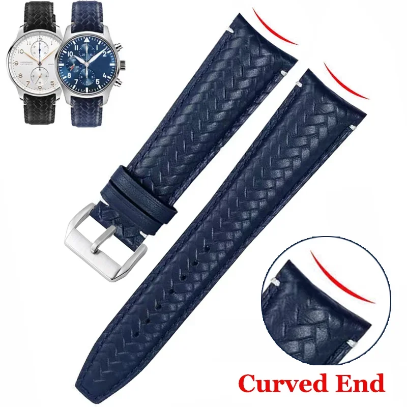

Curved End Woven Watch Band for IWC Pilot Series Watchband for Omega Genuine Cowhide Bracelet 20mm 22mm Accessories