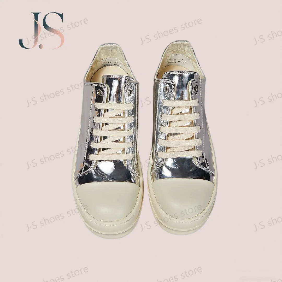 

R-o Designer Men Shoes Silver Leather Low Top Shoe Lace Up Luxury Women Casual Sneaker Silver Cowhide Flat Sneakers Boots