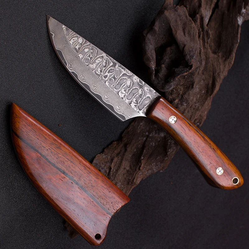 

3.1 Inch Utility Knife With Wood Cover Damascus Steel Blade Sharp Paring Cleaver Barbecue Peeling Kitchen Knives Wood Handle