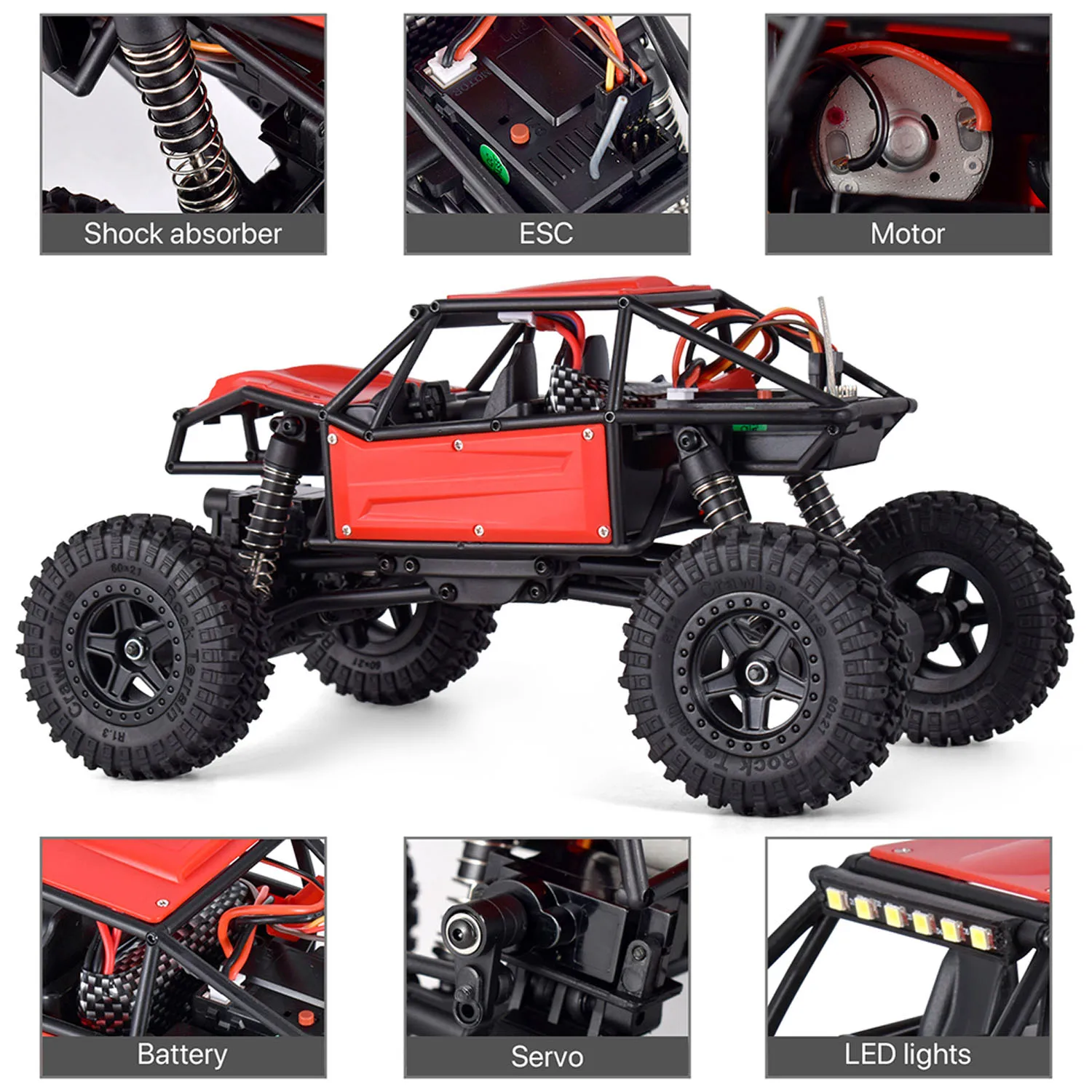 

RC Crawler Car RC Off Road Vehicles 1/18 370 Motor ESC Servo Battery Light 15KM/H Speed Radio Controlled Model Toy Gifts