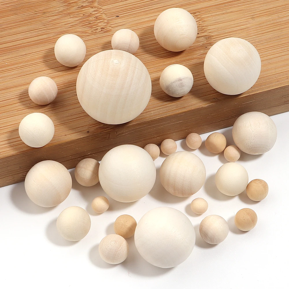 10-200pcs Natural Unfinished Wooden Beads No Hole Loose Spacer Wood Bead Solid Round Ball Bulk for Jewelry Making DIY Crafts