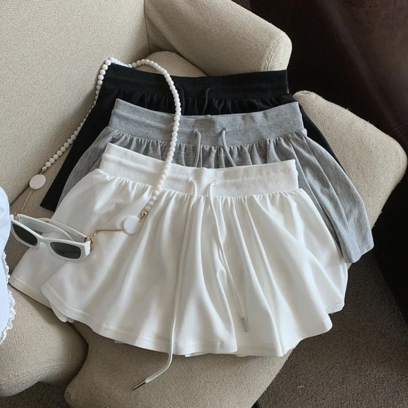 Women Mini Skirts Korean White Pleated Ruffled High-waisted Slim A-line Skirt Fitness Tennis Lining Anti-empty Running Skirts