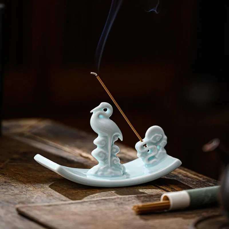 

Ceramic Auspicious Immortal Crane Aroma Burner Stick Incense Holder Indoor Living Room Tea Ceremony Censer Home Decor