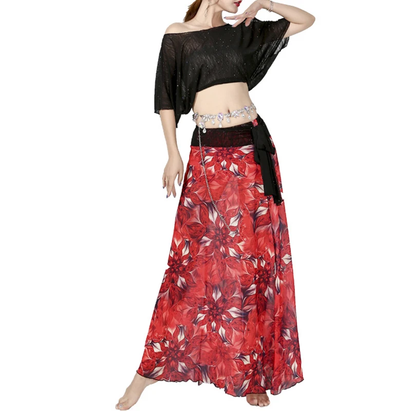 Adult Belly Dance Costume Printing Tops Skirt Women Oriental Bellydance Stage Performance Bellydancing Wear