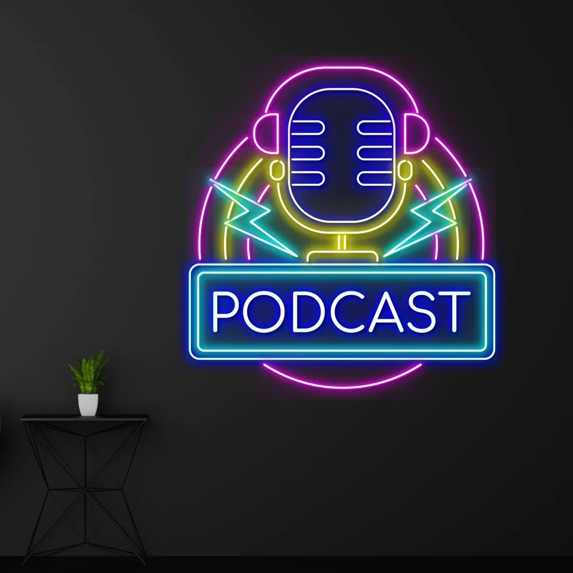 Podcast Microphone Neon Sign Podcast Radio Recorder Sign Spreaker Studio Neon On Air Live Room Wall Art Decor