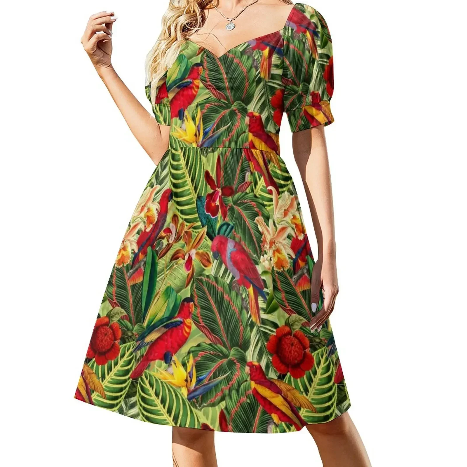 

Vintage Tropical Bird Jungle Garden Short-Sleeved Dress women's luxury party dress women's clothing trend 2025 Dress
