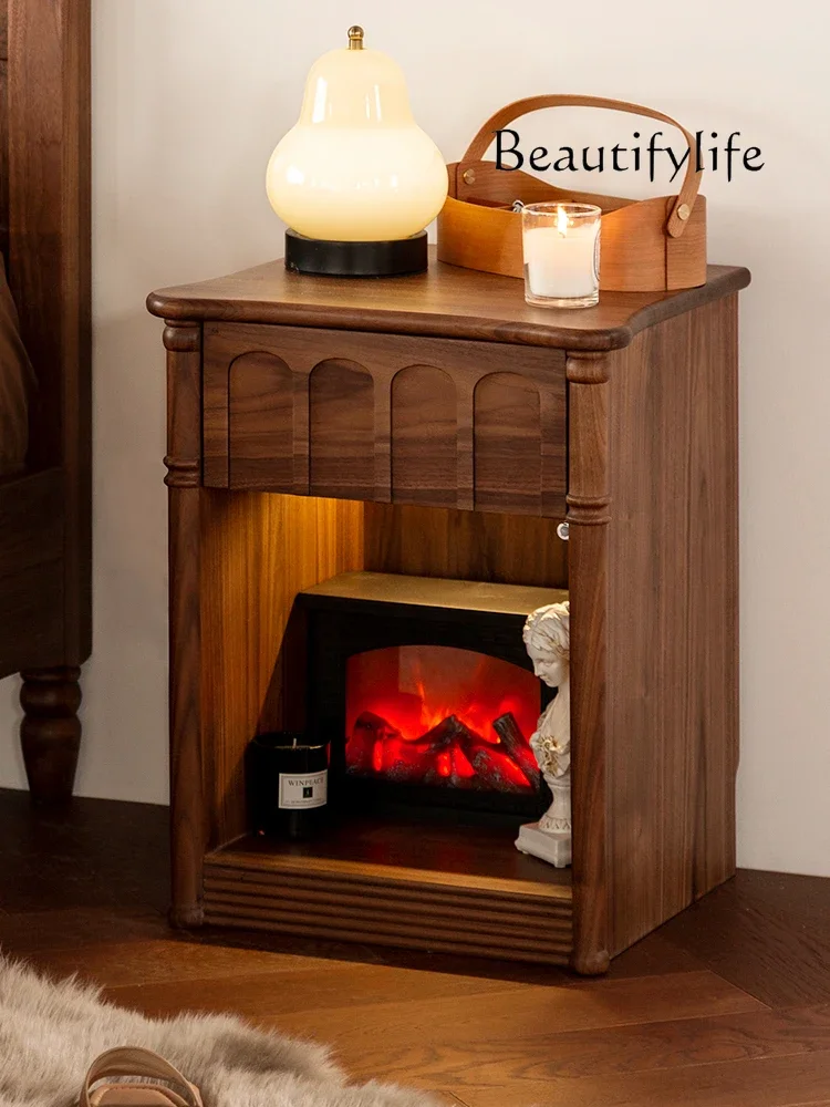 

American Retro Black Walnut Solid Wood Bedside Cabinet Simple Modern Home Bedroom