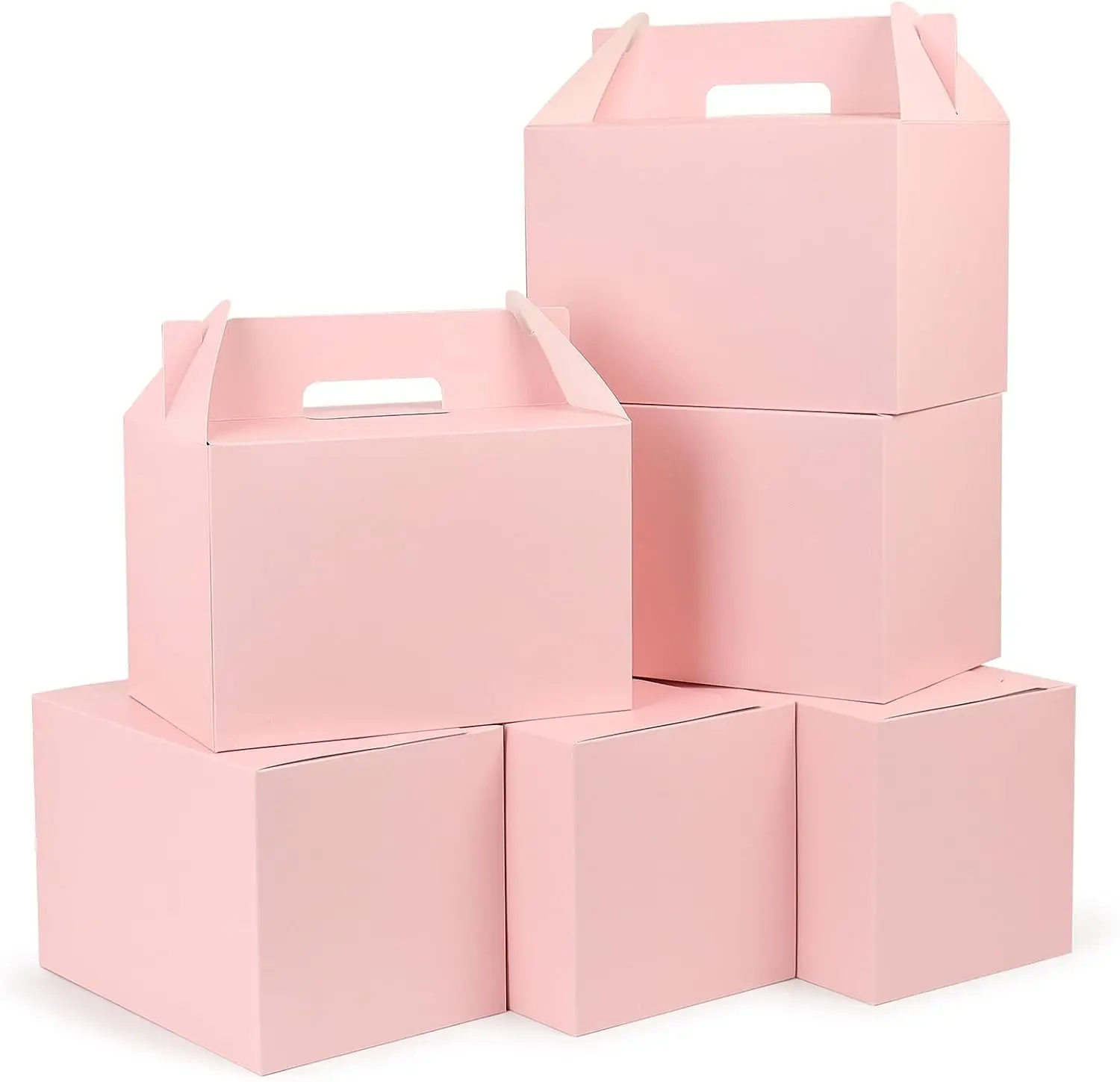 

30 Pack Large Gable Boxes with Handles, 9x6x6 Inch Spacious Capacity Party Favor Boxes, Pink Treat Box for Gifts, Bread,