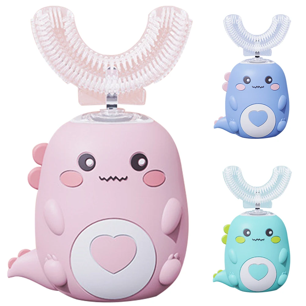 

Kids Electric Toothbrush Cartoon Dinosaur U-Shaped Ultrasonic Toothbrushes Whole Mouth 360 Degree Cleaning Automatic Totthbrush