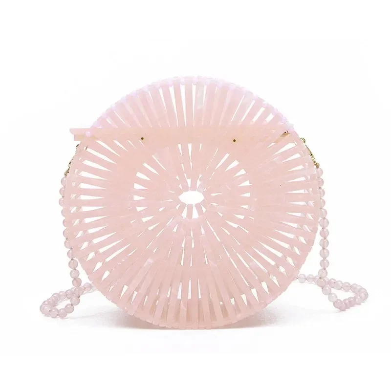 Luxury Summer Holiday Round Bag Women's Trendy Fresh Green Acrylic Shoulder Bag Sweet Hollow Out Beach Handbags Bolsa Feminina