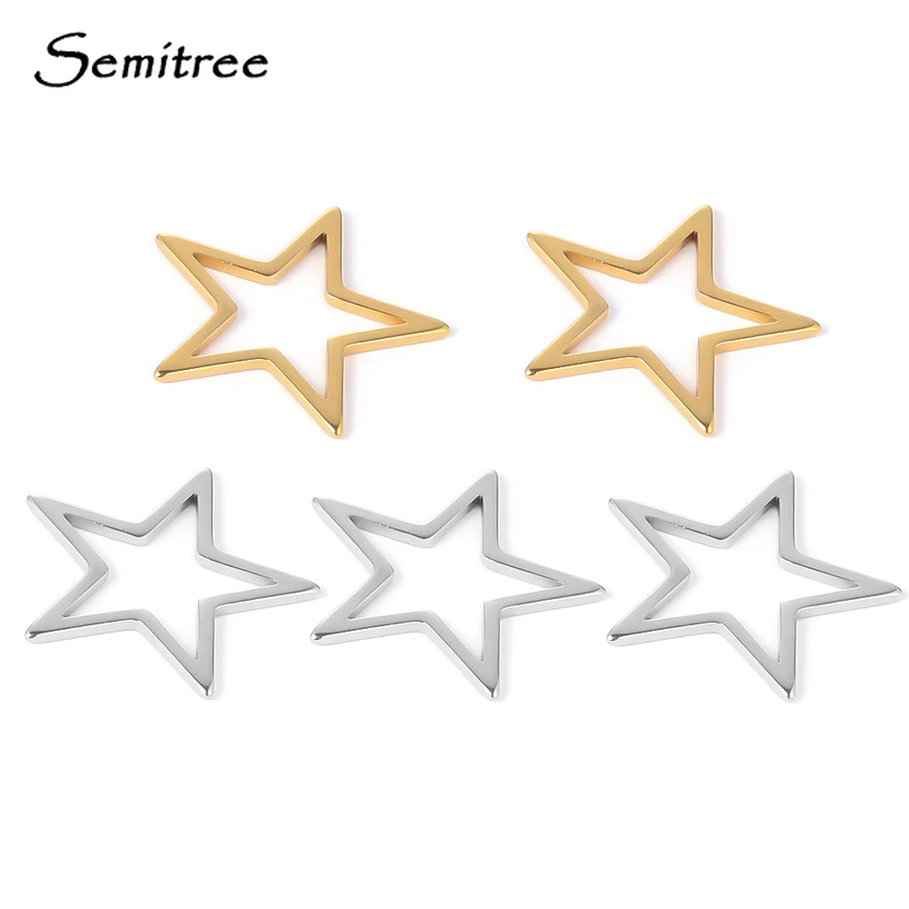 Semitree 10pcs 17mm Star Charms Stainless Steel  Bracelet Connectors Necklace Pendant DIY Jewelry Making Handcrafted Accessories