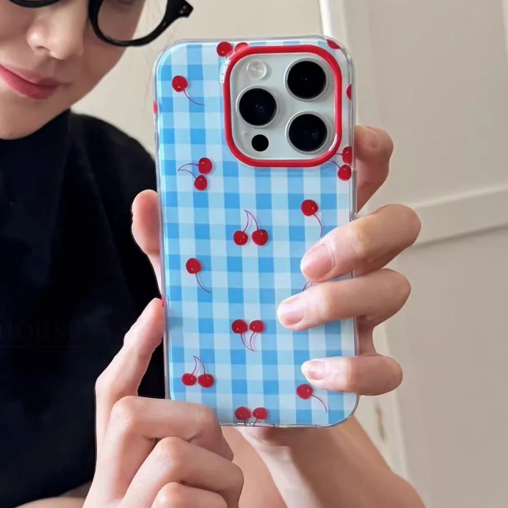 

Stylish Blue Checkered Grid Paattern Phone Case For iPhone 17 16 16e 15 14 13 12 11 Pro Max 7 8 Air Plus Transparent Back Cover
