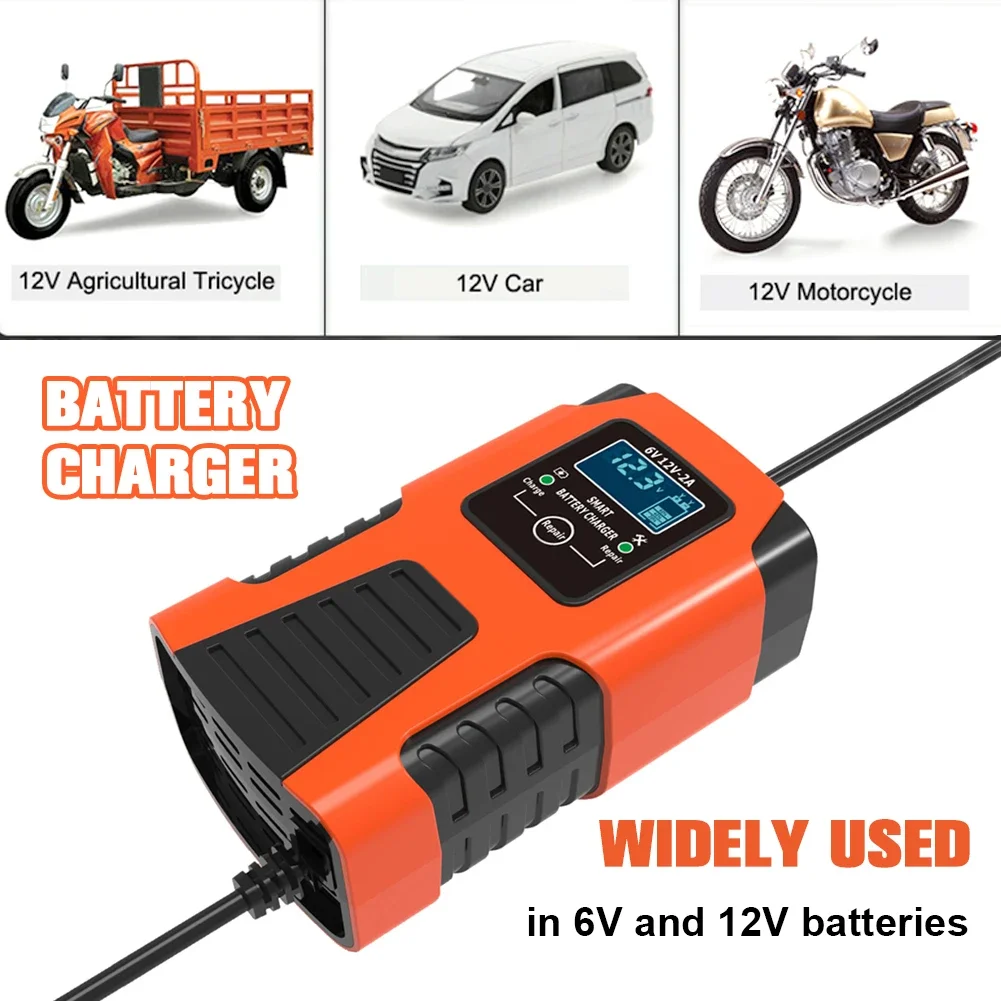 Battery Charger 12V 6V 2A Pulse Repair LCD Display Fast Car Charge AGM Deep cycle GEL Lead-Acid Charger For Auto Motorcycle