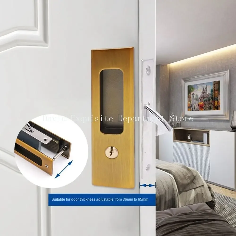 Zinc Alloy Sliding Door Lock Hidde Handle Interior Door Pull Lock Modern Anti-theft Room Wood Door Lock Furniture Hardware