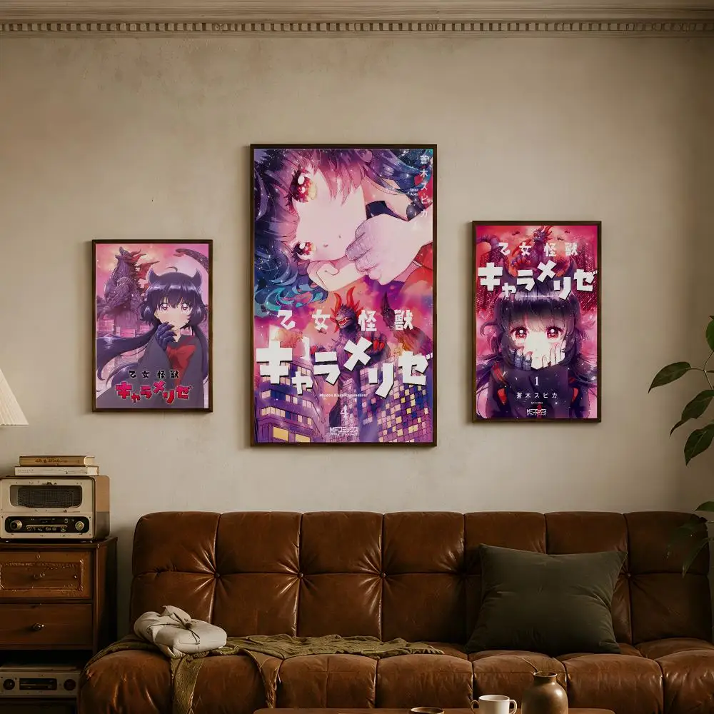 Manga K-Kaiju Girl Caramelise-E Poster Vintage Self-Adhesive PP Wall Decor Art Artistic Home Bar Bedroom Decoration Gift