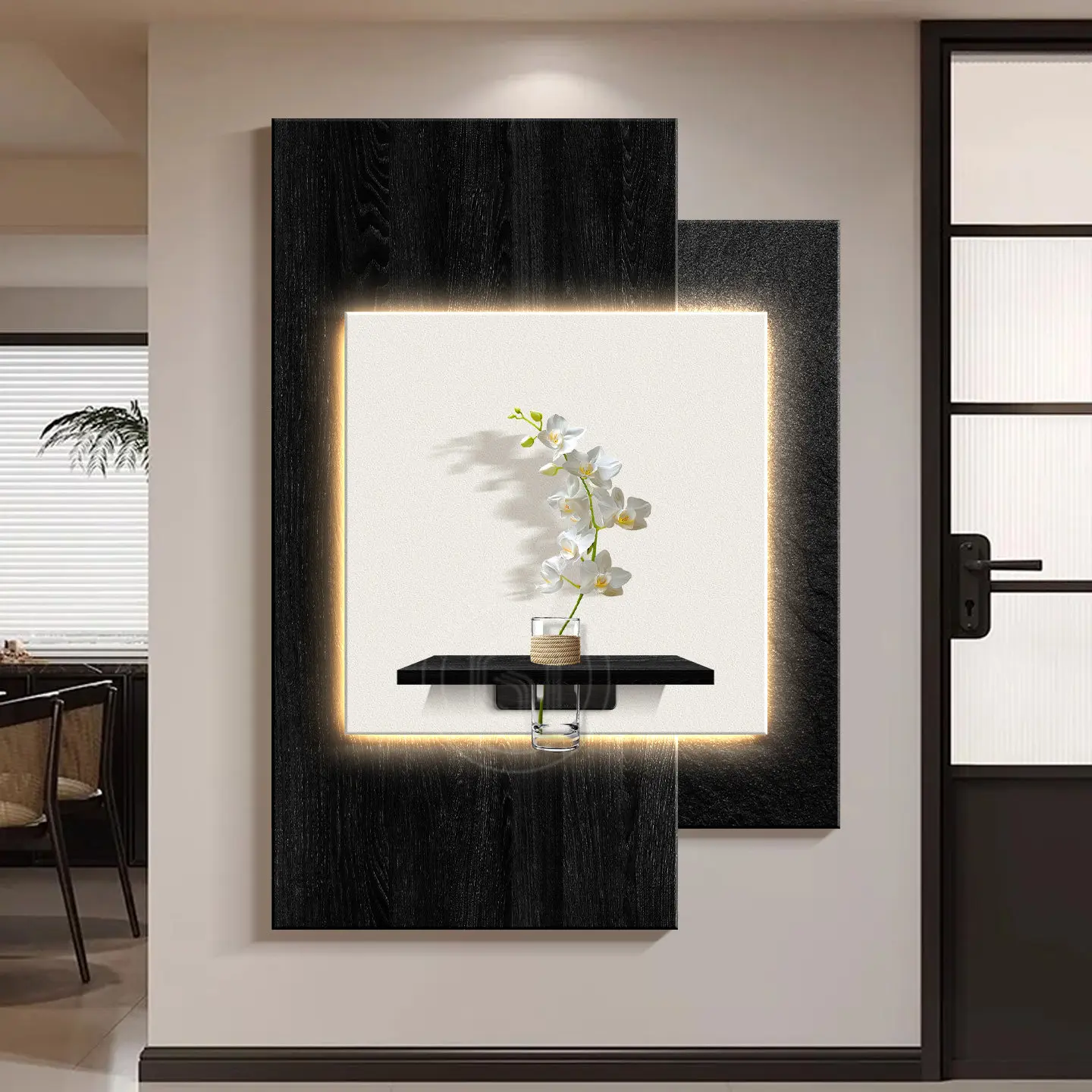 Mid ancient style decorative painting, featuring three layers of black and white hydroponic living room corridor murals