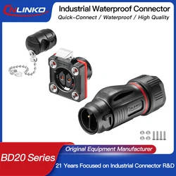 CNLINKO M20 PBT Plastic Waterproof Circular Connector BD20 IP68 Electric Connector Plug Socket 2/3/4/5/7/9/12/14 Pin Panel Mount