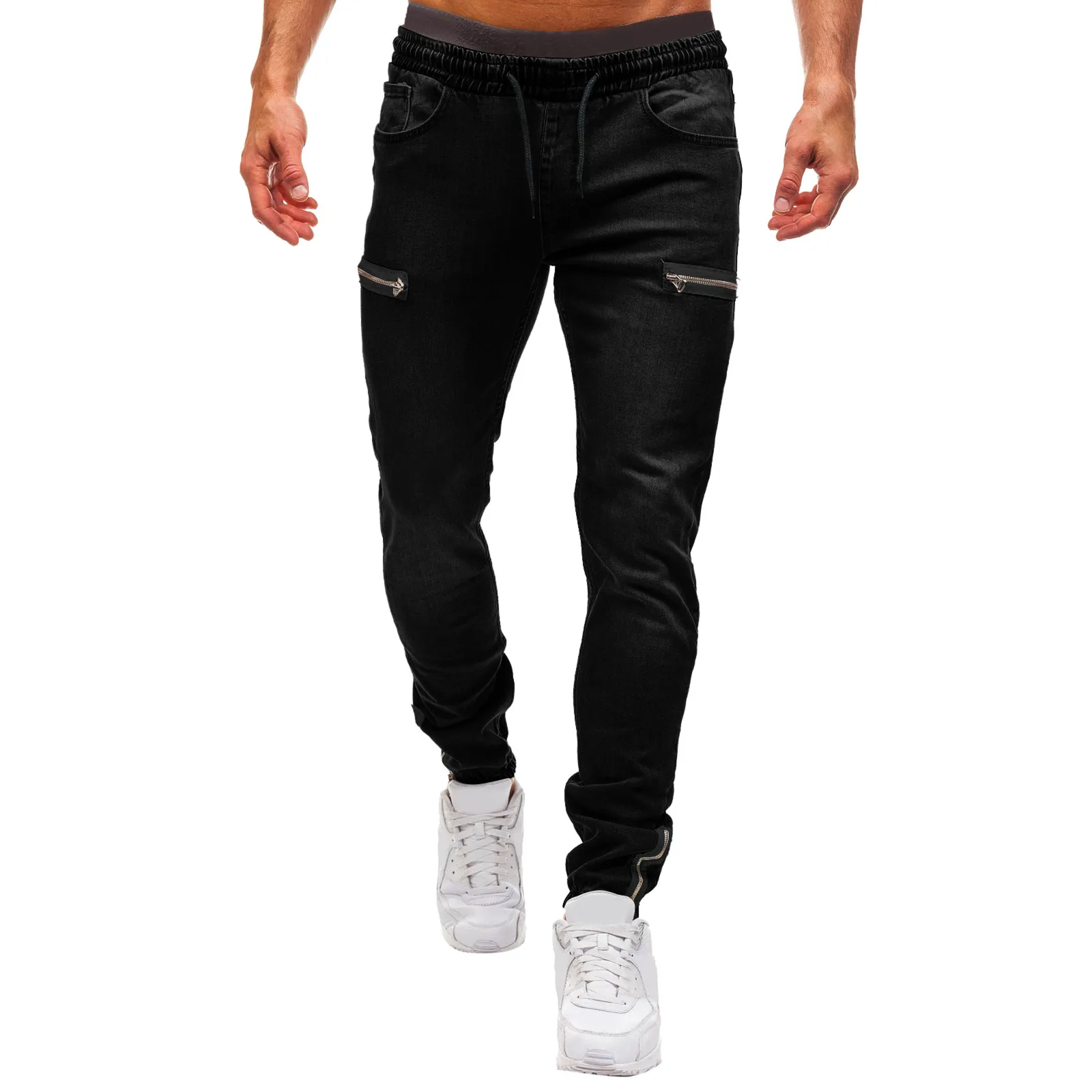 Men Fashion Casual Short Trouser Pure Colour Jean With Zipper Pocket Jean Trouser Solid Fashion Jean Vintage Clothes Men