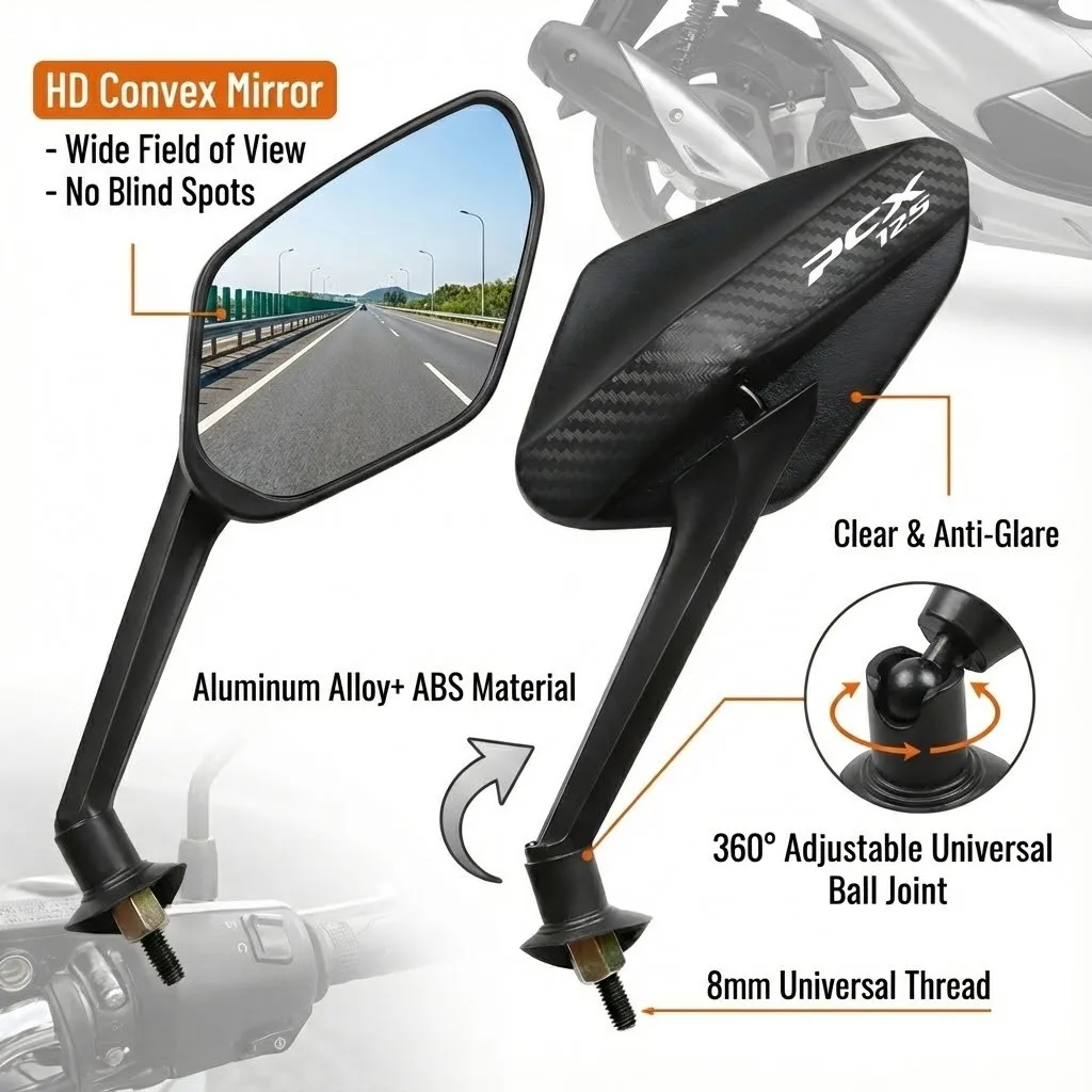 Espejo retrovisor de fibra de carbono para motocicleta, fácil instalación, para Honda PCX150 PCX125 PCX 125 PCX 150 PCX-125 PCX-150