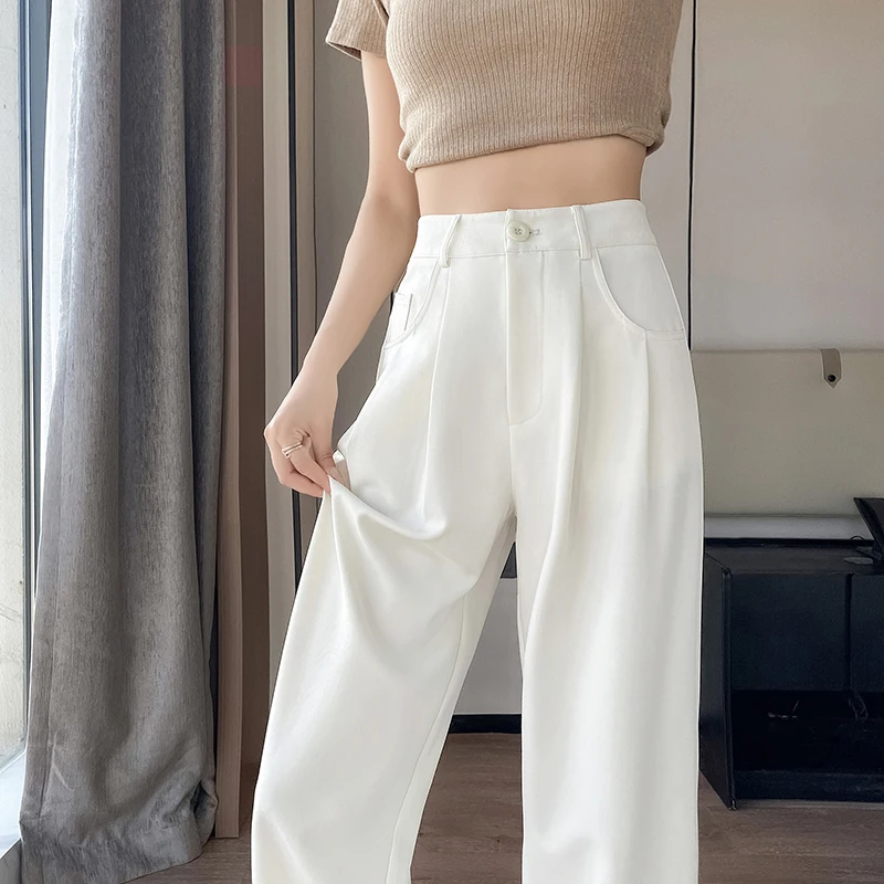New Women'S Summer Thin Straight Tube Loose Hanging Feeling Floor Trousers Fashion Versatile High Waist Wide Leg Casual Pants